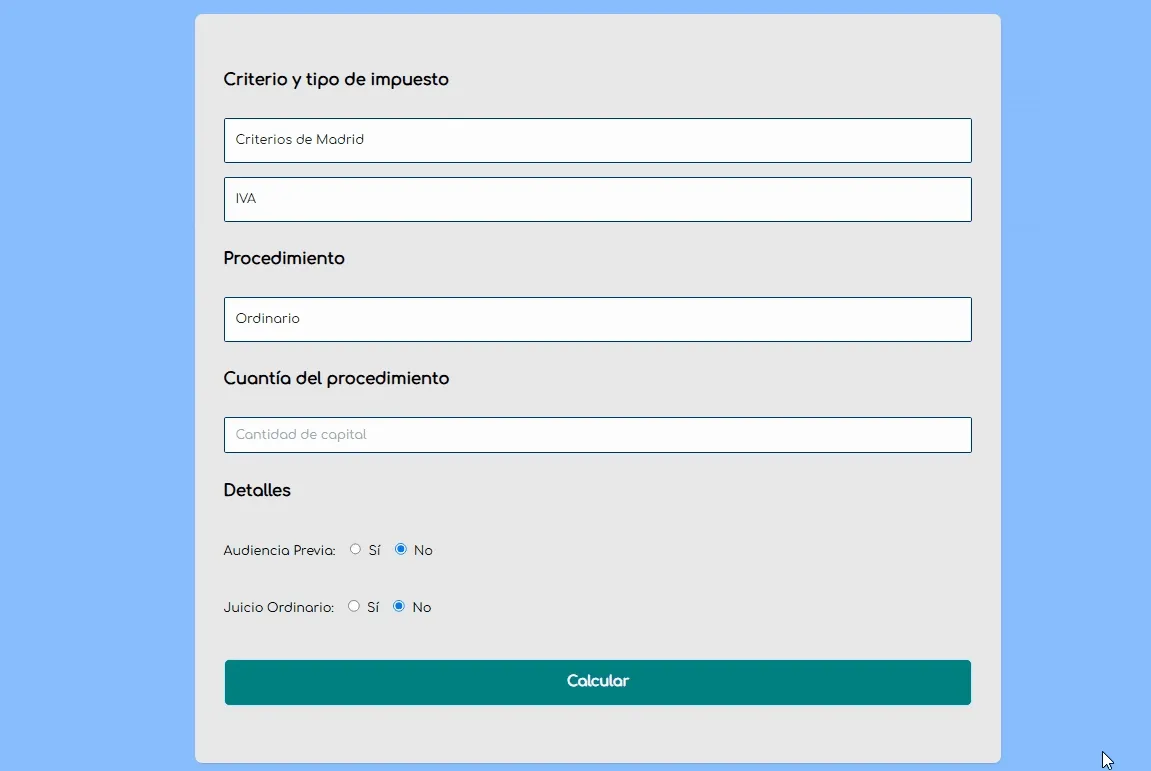 Imagen de la calculadora de tasaciones de costas